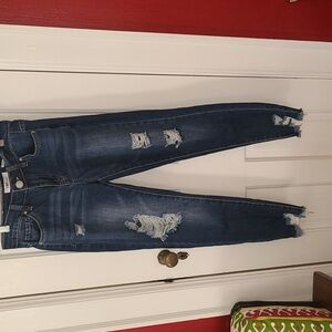 YMI Dream Dark Blue Distressed Mid-rise Dramfit Ankle Jeans, Size 1/25